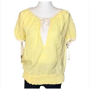 Women’s Free People yellow boho tie sleeve linen top size Large